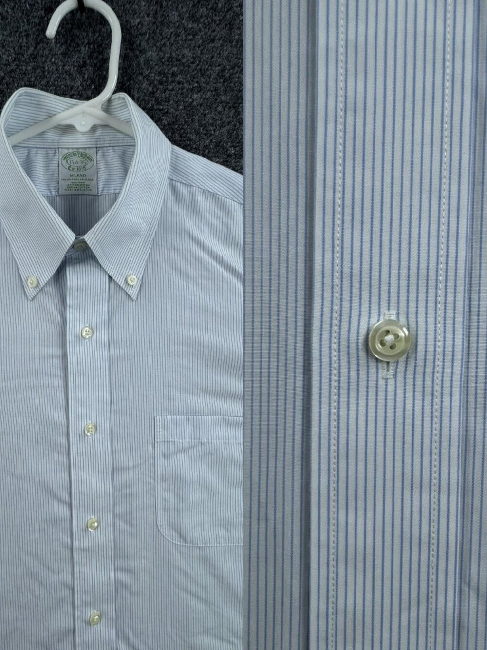 Brooks Brothers Milano Non-Iron Supima Button-Down Striped 15.5 35 Blue White